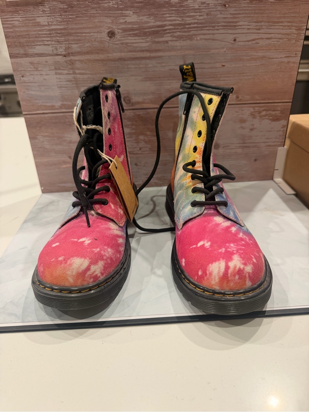 Dr. Martens Women's Tie-Dye Lace-Up Combat Boots - Pink Multi